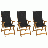 VidaXL Chaises Pliables De Jardin Lot De 3 Avec Coussins Bois D Acacia - noir 3064096