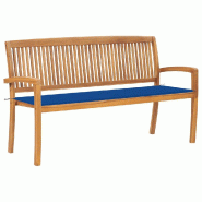 Helloshop26 - Banc de jardin meuble de patio d'extérieur terrasse empilable et coussin 159 cm bois de teck massif 02_0011705 - Bois massif 3000642282