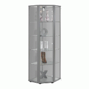 K-Möbel Vitrine d'angle en verre sur pied 176x56,5x56,5 cm Made in Germany avec LED & 4 tablettes en verre Argent - argenté Bois manufacturé C1020AL_0