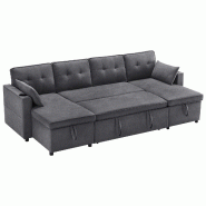 Merax canapé convertible en U 270 x 130 x 86 cm, coffre, porte-gobelets, poches latérales et 2 coussins, Gris - gris multi-matériau N653P9745763G