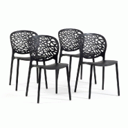 RATTATAN Lot de 4 chaises d'extérieur empilables en polypropylène dossier ajouré design naturel pour jardin terrasse bar restaurant Linda - noir -