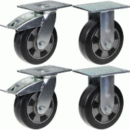 Roulette 152mm 6" frein en caoutchouc noir fixe capacité 1320kg, jeu de 4 Roulette 152mm 6" frein en caoutchouc noir fixe capacité 1320kg, jeu de 4