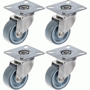 Roulette 50mm 2" en acier inoxydable caoutchouc gris, pivotante, 160kg, jeu de 4 Roulette 50mm 2" en acier inoxydable caoutchouc gris, pivotante, 160kg, jeu de 4