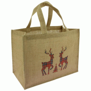 Sac cabas jute décor Cerfs 36x19 - Sac cabas jute décor Cerfs 36x19 -
