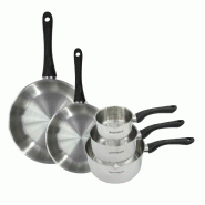 Set 2 poêles 24 et 28 cm et 3 casseroles 12 16 et 20 cm en inox Fackelmann Geneva - gris inox 3176239944396