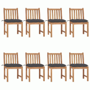 VidaXL Chaises De Jardin Lot De 8 Avec Coussins Bois De Teck Massif - gris 3073157