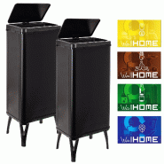 WellHome - Set de 2 Poubelles Intelligentes 60L de couleur Noire avec Étiquettes Magnétiques 35,5x26x95,5cm - noir inox PK6660