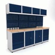 Établi d'atelier industriel 2480 mm PRACO M T16 - Plateau en hêtre massif - Éclairage LED - Tiroirs et armoire MW Tools PRAM2480T16