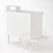 Charrette bois blanc 1 porte 4 cases et présentoir L120 x P55 x H90 cm_0