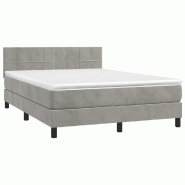 Décoshop26 - Cadre de lit LED avec sommier tête de lit matelas surmatelas 140x190 cm tissu velours gris clair TDL0207850 - gris 3001238588008