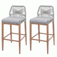 Décoshop26 - Lot de 2 tabourets de bar extérieur avec dossier cordage élastique décoratif et repose-pieds structure acier effet 04_0009641 - 30002_0