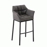 Décoshop26 - Tabouret de bar chaise haute de comptoir couture carrées assise en tissu gris titane 4 pieds stables en métal noir 10_0004706 - gris 3 Décoshop26 - Tabouret de bar chaise haute de comptoir couture carrées assise en tissu gris titane 4 pieds stables en métal noir 10_0004706 - gris 3