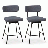 Helloshop26 - Lot de 2 tabourets de bar pivotants 63,5 cm confort d'assise rembourré design contemporain en tissu lin gris 20_0012533 - 3000227273635
