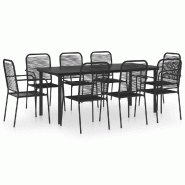 Helloshop26 - Mobilier à dîner d'extérieur 9 pièces noir verre et acier 02_0014693 - noir verre 3000137641531