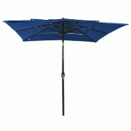 Helloshop26 - Parasol à 3 niveaux avec mât en aluminium  2,5 x 2,5 m bleu azuré 02_0008745 - 3000466047769