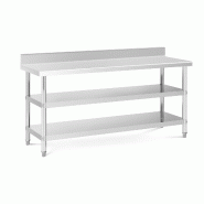 Helloshop26 - Table de travail acier inoxydable avec dosseret - 180 x 60 x 16,5 cm - 226 kg - 2 tablettes 14_0007317 - inox 3001284799786
