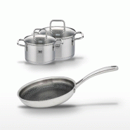 Lot Poêle 24cm Elo Relief Evolution & 2 Faitouts 14/16cm - gris inox 3176239954470