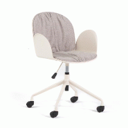 RATTATAN Chaise de bureau avec roulettes, coque en polypropylène et coussin en tissu, chaise réglable et confortable pour bureau – Teodora - beige