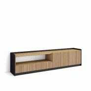 SKRAUT HOME Meuble TV, Banc Télé, Grand espace de Rangement, 207x37x50cm, Pour les TV jusqu'à 80", Meubles de salon, Style moderne, Chêne et noir