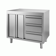 Vaiotec Meuble de bureau TOPLINE / portes battantes et 3 tiroirs à droite, 1400 x 600 mm - inox 10386