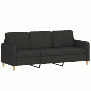 VidaXL Canapé à 3 places Noir 180 cm Tissu Modèle Ivanel - 359490