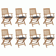 VidaXL Chaises Pliables D Extérieur Et Coussins Lot De 8 Bois D Acacia - gris 3075085