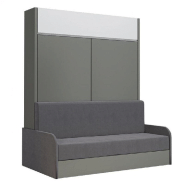 ARMOIRE LIT ESCAMOTABLE ALADYNO SOFA GRIS BANDEAU BLANC CANAPÉ GRIS 160*200 CM