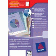 AVERY Lot de 10 Intercalaires à onglets bristols personnalisables 8 touches, A4, PP 180 microns - 5014702814303