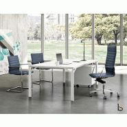 Bureau droit X8 avec plateau en verre blanc - Officity. - 180, Verre Blanc_1