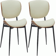 Décoshop26 - Lot de 2 chaises de salle à manger design en similicuir crème avec coque bois noyer structure métal robuste 10_0008480 - beige métal