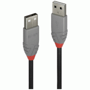 LINDY Câble USB USB 2.0 USB-A Mâle, USB-A Mâle 1,00 m Noir, Gris, 36692 - 4002888366922