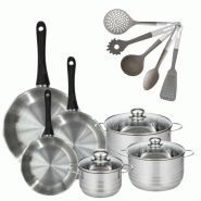 Lot 3 Poêles Inox 20/24/28cm Fackelmann Geneva & 3 Faitouts 16/20/24cm avec 5 Ustensiles Fackelmann - gris inox 3176239921946 Lot 3 Poêles Inox 20/24/28cm Fackelmann Geneva & 3 Faitouts 16/20/24cm avec 5 Ustensiles Fackelmann - gris inox 3176239921946