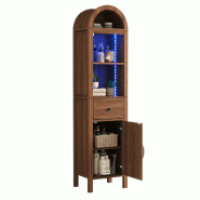 Merax armoire de salle de bain arquée avec LED, armoire de salle de bain avec tiroir, porte à fermeture douce, 40 x 30 x 163 cm, couleur bois de noy