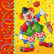 Papstar 100 serviettes en papier, 3 plis, pliage 1/4, 33 cm x 33 cm "Clown" - jaune papier 82448