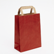 Sac kraft vergé rouge poignées plates 18x8x24cm - par 50 - 70gr/m² - robuste et élégant