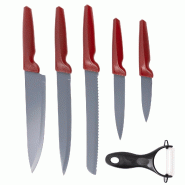 San Ignacio - Jeu de 5 Couteaux avec Éplucheur en Acier Inoxydable Maple - rouge inox Q4637