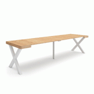 SKRAUT HOME Table console extensible, 300, Pour 14 personnes, Pieds bois massif, Chêne - beige Bois manufacturé 364_18