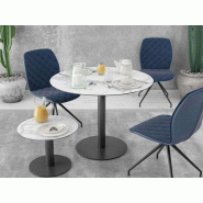 Table de réunion ronde Austin - surface céramique et verre - diamètre 75 ou 100 cm - base acier laqué noir