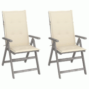 VidaXL Chaises Inclinables De Jardin Lot De 2 Et Coussins Bois Acacia - gris 3064700