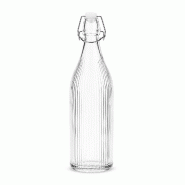 WDMT Bouteille en verre à fermeture mécanique de 1 litre – Bouteille striée avec fermeture à étrier et bouchon – Transparente - transparent v