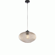 BeLight Suspension Ginger fer noir, câble réglable, diffuseur verre soufflé ambré décor surélevé, 1 lumière, style chaleureux - beige 8057724580785