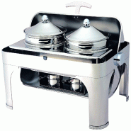 Chafing dish avec couvercle à enroulement de 180° et casseroles de 4,6 L. Structure en acier inoxydable poli. Dimensions 65x47x45(h) cm. Modèle CD6