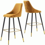 Décoshop26 - 2x tabourets de bar en velours jaune avec dossier capitonné et repose-pieds métal noir et or TDB09206 - jaune 3001089169609 Décoshop26 - 2x tabourets de bar en velours jaune avec dossier capitonné et repose-pieds métal noir et or TDB09206 - jaune 3001089169609