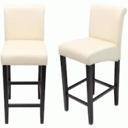 Décoshop26 - Lot de 2 tabourets de bar en cuir crème pieds foncés avec repose pieds TDB04002 - 3000030264004 Décoshop26 - Lot de 2 tabourets de bar en cuir crème pieds foncés avec repose pieds TDB04002 - 3000030264004