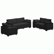 Ensemble de canapés 3 pcs avec coussins Noir Velours Modèle Vega Line - Matériau naturel 8721158678515