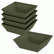 Helloshop26 - Lot de 5 cache-pots trapézoïdaux modernes jardin terrasse 50 x 50 x 15 cm en acier vert olive 02_0052389 - vert métal 3000237392043