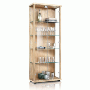 K-Möbel Armoire vitrine 2 portes 176x67x33 cm Made in Germany vitrine sur pied avec LED & 4 tablettes en verre réglables en hauteur Hêtre - beige B_0