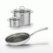 Lot Poêle 24cm & 2 Faitouts 20/26cm Elo Relief Evolution - gris inox 3176239954524