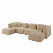 Merax Canapé modulable 4 places avec 2x tabourets, Cloud Sofa Cord sans cadre, canapé lounge près du sol, avec accoudoirs larges, beige - beige mul