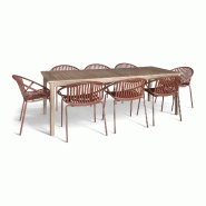 Now's Home - Salon De Jardin Table En Bois D'acacia 220cm Et 8 Fauteuils En Polypropylene Brique Calypso - 3256390254852